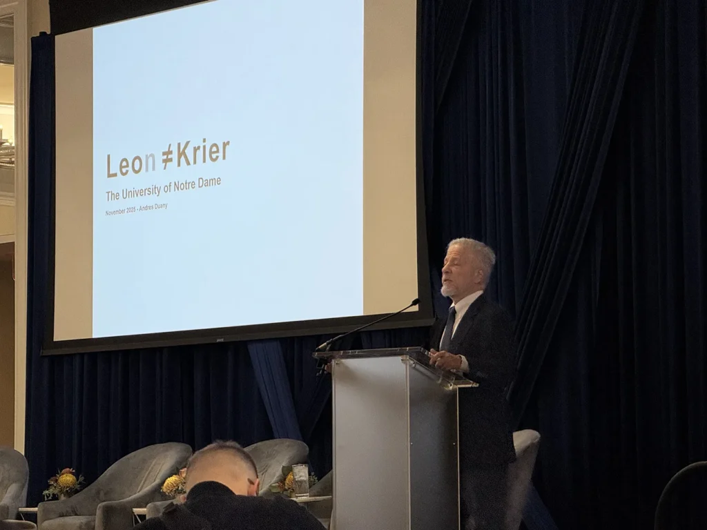 Andres Duany delivering presentation about Leon Krier